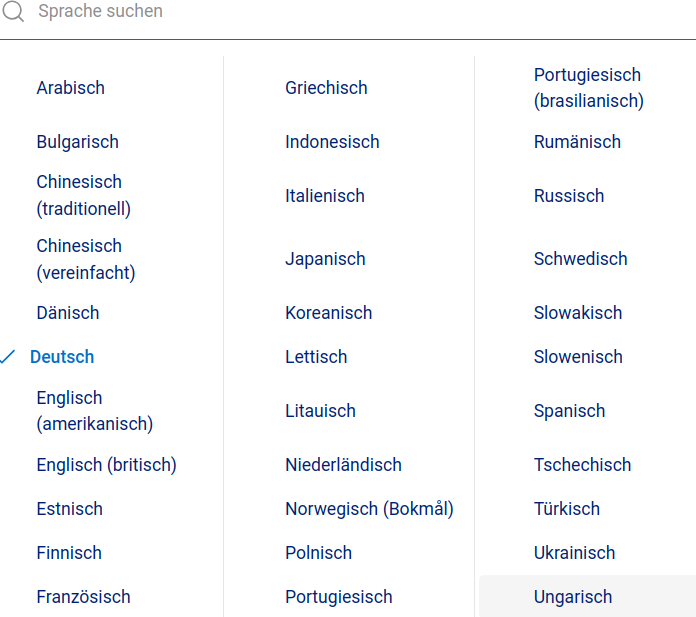 einige Links sind hilfreich für Reisende, hier die Sprachen zu Übersetzungsprogramme